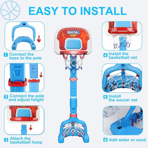 Toddler Basketball Hoop Indoor, Adjustable Kids Basketball Hoop and Soccer Goal for Ages 1-3 3-5, Portable Mini Basketball Hoop Set with 4 Balls for Boys Girls Child Indoor Outdoor Poolside MAY HAVE MISSING ACCESSORIES