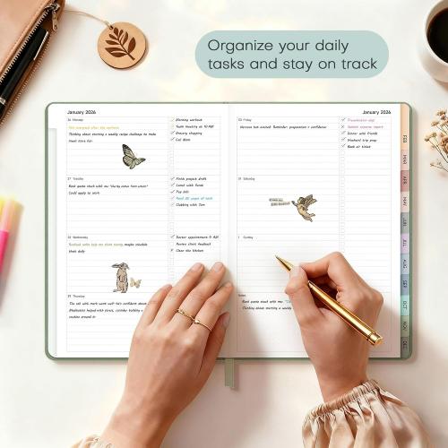 2026 Planner Weekly and Monthly, Jan.2026 - Dec.2026, Linen Hardcover Calendar 2026 Agenda Planner Daily To Do List Notebook with Monthly Tabs, 6 x 8.3, Creamy Green