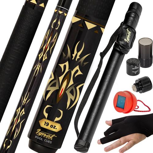 IgnatGames Professional Pool Cue Set – 58 2-Piece Canadian Maple Stick with Low Deflection Shaft, Hard Case, Tip Maintenance Tool and Accessories