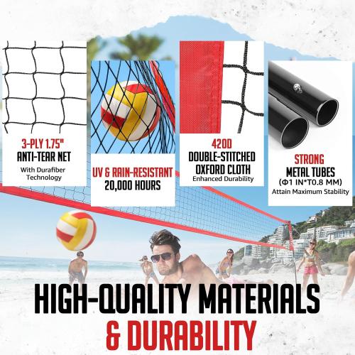 ZEALFEEL 12FT Volleyball Net with 3 Adjustable Heights (8'/7.4'/6.6') | Freestanding Portable Training Set for Backyard, Serving & Spiking Drills, with Carry Bag for Outdoor & Indoor