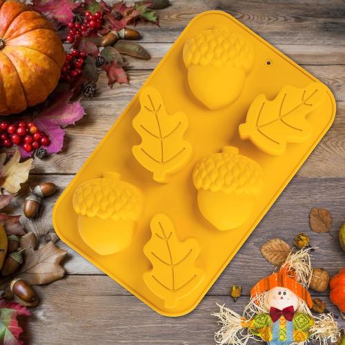 3 pack Fall Soap Molds Silicone Acorn Leaf Mold, 3 Pack Fall Autumn Baking Molds for Muffin Mini Cakes Jello Jumbo Chocolate, 3D Thanksgiving Molds for Making Soap Wax Candle