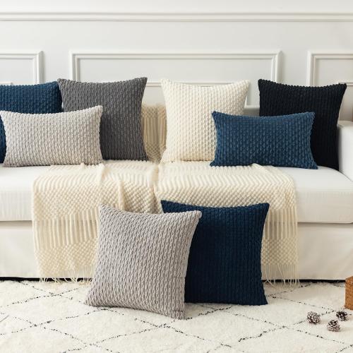 Kevin Textile Throw Pillow Covers Soft Corduroy Decorative Set of 2 Boho Striped Pillow Covers Pillowcases Farmhouse Home Decor for Couch Bed Sofa Living Room 18x18 Inch Blue