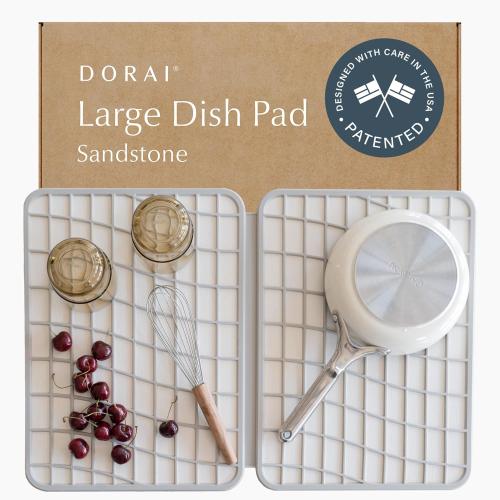 Dorai Home Large Dish Pad – 40% More Drying Space, Eco-Friendly Quick-Drying Stone Mat for Kitchen, 24.6 x 16.5, Sandstone