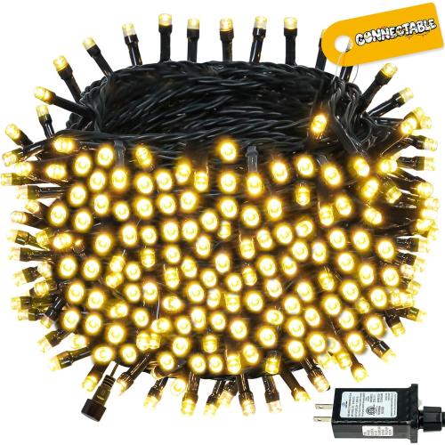 Connectable 300LED 99Ft 13Modes Christmas String Lights Outdoor Indoor | Extendable Green Wire Warm White Christmas Tree Lights with Timer | Twinkle Fairy Light Plug in for Xmas Tree(Warm White)