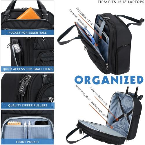 KROSER Carry On Underseat Multi-functional, 16-inch Underseater Lightweight Overnight Suitcase for Men Women, Black