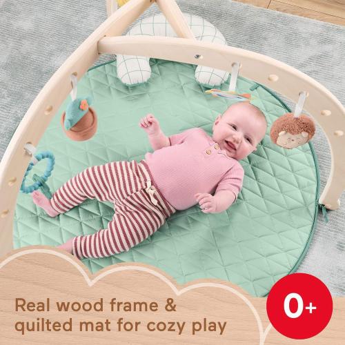 Fisher-Price Wood Baby Playmat Lay & Play Deluxe Activity Gym with Wooden Frame & Tummy Time Sensory Toys for Newborns 0  Months (Amazon Exclusive)