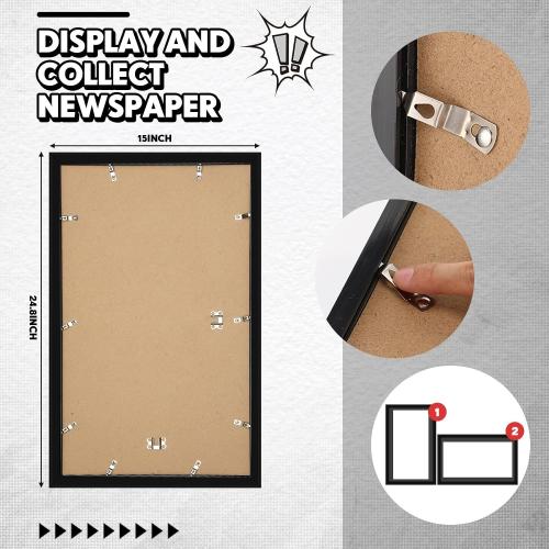 DoubleFill 6 Pcs 11x22 in Newspaper Frame with Mat Assorted Media Article Cover Frame with Hanging Hardware 14x24 in Newspaper Display Poster for Wall Decoration (Black Mat)