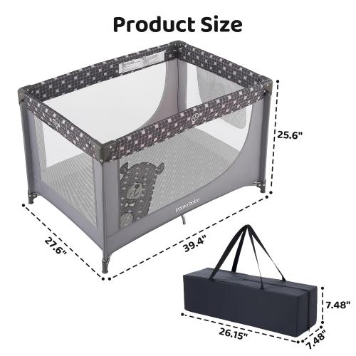 Grey Pamo Babe Portable Crib Baby Playpen with Mattress and Carry Bag Grey
