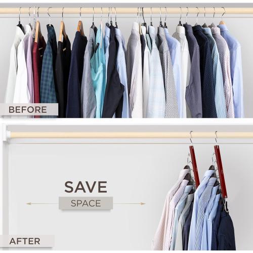 4 Pack Beechwood MORALVE Space Saving Hangers for Closet – 4 Pack European Beechwood 6-Tier Shirt Organizer with 360° Swivel Hook – Collapsible Clothes Hanger for Closet Organization (Hangers Not Included)