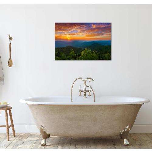 SKASNFAI Smokey Mountain Office Wall Art Framed Nature Forest Posters Canvas Print Wall Decor Blue Ridge Mountain Artwork for Bedroom Bathroom(12L x 16W)