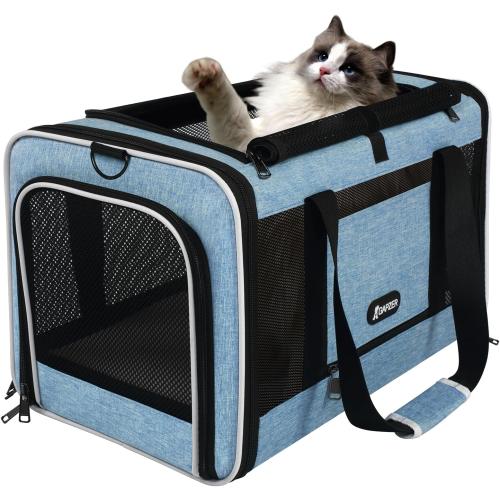 GAPZER Cat Carrier 18 x 11 x 11 Top Loading Soft Pet Travel Bag Over 15lbs | Portable Small Dog Puppy Car Travel Crate 10 lbs, Chihuahua Kennel Carry Case, Kitty Cloth Cage Medium Cat Under 25 lbs Blue