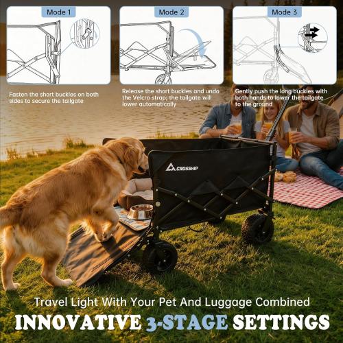 Folding Pet Wagon for Dogs - 330 Lbs Heavy Duty Dog Cart, All-Terrain Collapsible Wagon for Beach, Shopping & Camping, Garden Cart with Drop-Down Tailgate for 1 Medium Dog or 2 Small Puppies‼️has mild dog far and mild scratches ‼️