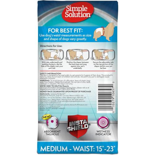 Simple Solution Disposable Dog Diapers, Female Dog Diapers, Puppy Potty Training, Incontinence and Heat Cycle Protection, Medium Diapers for Dogs, 15-23 Inch Waist, 30 Count