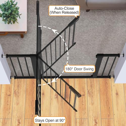 Cumbor 29.7-46 Baby Gate for Stairs, Auto Close & Dual Lock Dog Gate for the House, Mom's Choice Awards Winner-Pressure Mounted Pet Gates for Doorways & Hallway, Walk-Through Child Gate Indoor, Black