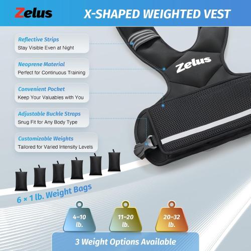 ZELUS Weighted Vest for Men and Women |  Vest with 6 Ironsand Weights for Home Workouts | Adjustable Body Weight Vest Exercise Set for Cardio and Strength Training