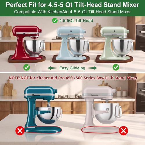 Mixer Slider Mat for KitchenAid 4.5-5 Qt Tilt-Head Stand Mixer, Pine Wooden Mixer Moving Tray, 4PCS Appliance Sliding, Kitchen Countertop Storage Accessories for Easy Mixer Movement