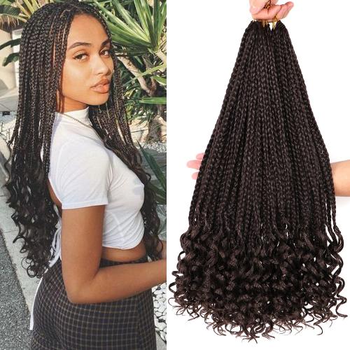 8 Packs 18 Inch Crochet Box Braids Hair with Curly Ends Prelooped Bohemian Goddess Box Braids Crochet Hair Crochet Braids Hair for Black Women (18 Inch 8 Packs, 4#)