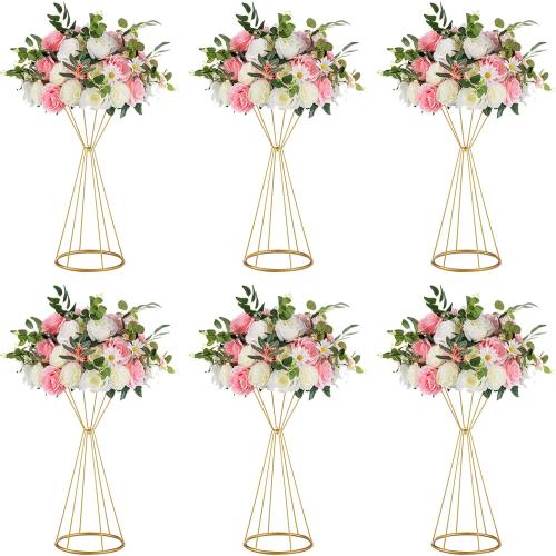 6 pieces Color Purple Wedding Centerpieces for Tables - 6 Pcs 20 inch Tall Gold Vases for Centerpieces - Flower Stand for Centerpiece Table Metal Vase Column Stand Vases for Party Decorations