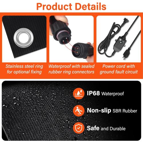 5 Pcs Heated Snow Melting Mats,10 x 30 in No-Slip Rubber Heated Outdoor Mats,Snow and Ice Melting Mats for Winter Outdoor Stairs,Steps,Doorways,Walkways,Driveway,2 in/h Melting Speed