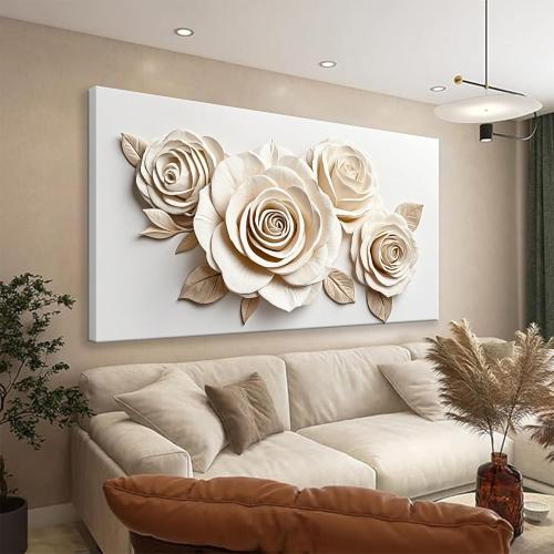 Wall Art Living Room Decor White Flower Wall Art Decor Modern Canvas Art Wall Decor Home Wall Art Suitable Pictures For Bedroom Apartment Office Can Be Hung 24X48