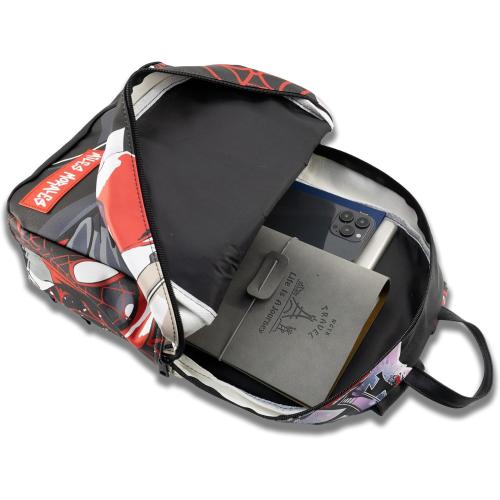 Marvel Miles Morales Spiderman Backpack for Teens | 16 Saffiano Leather School Bookbag with Rubber Luggage Tag | Spiderman Backpack for Boys, Girls, Unisex | Officially Licensed Marvel
