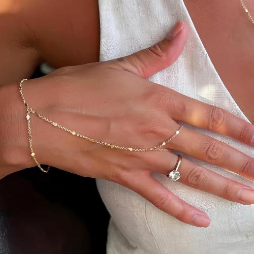 3PCS 14K Gold-Plated Hand Chain Bracelets for Women, Stack Bracelets Set Adjustable, Trendy Dainty Ring Bracelet Hand Chain