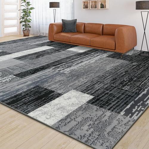 Cool grey Large Area Rugs,Modern Geometric Patchwork Floor Decor for Bedroom Aesthetic Carpet, Rockwood Collection, Indoor Rugs for Living Room, Dining Room, Nursery, Office, Machine Washable Rug