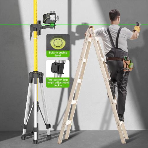 Huepar 12 Ft./3.7M Professional Laser Level Pole with Tripod and 1/4-Inch by 20-Inch Laser Mount for Rotary and Line Lasers, Adjustable Telescoping Laser Pole with 5/8-11 Threaded Adapter-LP36A