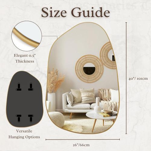 PERFNIQUE Irregular Wall Mirror Asymmetrical Mirror, 40''x26'' Gold Mirror for Bathroom Bedroom Living Room Entryway, Decorative Modern Wall Decor, Wall Mounted (Gold, 40 x 26)