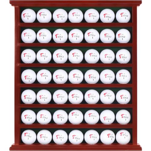 DisplayGifts Golf Gift 49-Golf Ball Display Case Cabinet Rack, No Door Open Rack Mahogany Finish