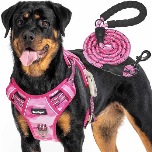 Pink Camo Size Large Heavy Duty Tactical Dog Harness for Large Dogs, No Pull Adjustable Pet Harness Reflective Service Training Easy Control Pet Vest Military K9 Working Dog Harnesses- Large, Pink Camo