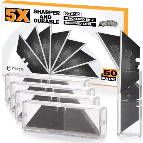 50-Pack Utility Knife Blades, Blackened SK-2 Razor Blades for Box Cutter Utility Knife, Never Rust Design, Extra Durable