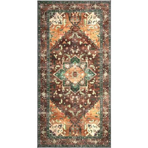 Yamaziot Washable Runner Rug, Non-Slip Boho Vintage Hallway Rug with Rubber Backing, Low Pile Faux Wool Distressed Carpet Runner for Bedroom, Kitchen, Laundry, Entrance (168 x 28)