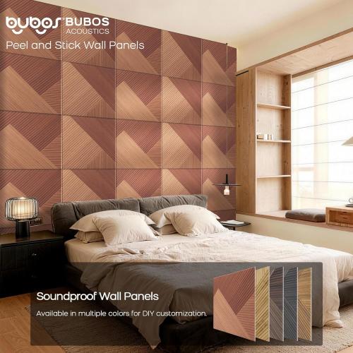 BUBOS Self-Adhesive Acoustic Wall Panels,6 Pack Wood-Pattern Soundproof Wall Panels, Total Size 70.8 x 47.2 Inches Decorative Sound Absorbing Panels for Studio, Home,Deep Diamond Weave