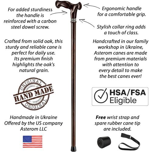 Asterom Walking Cane for Men & Women - Handmade, Ergonomic, Wooden Canes - Cool Walking Sticks for Seniors, FSA/HSA Eligible