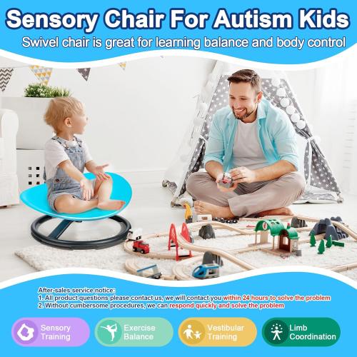Sensory Spinning Chair for Autistic Kids, Sensory Room Must Haves Sensory Swivel Chair, Sit and Spin Autism Toys for Kids, Training Body Coordination, Metal Base, Non-Slip Design, Blue