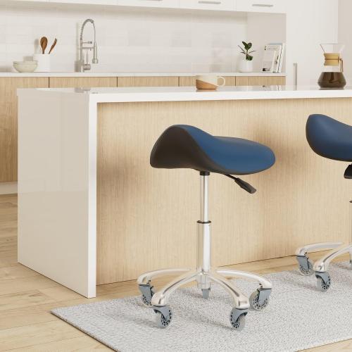 Professional Saddle Stool with Wheels Ergonomic Swivel Rolling Height Adjustable for Clinic Dentist Beauty Salon Tattoo Home Office (Black)