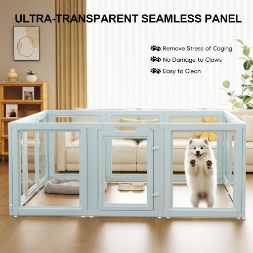 Clear Acrylic Dog Playpen with Door - 24 Inch Tall Puppy Playpen - Easy Assemble Pet Fence - 12 Panel Indoor Dog Play Pen for Puppies/Small (24 Inch High, 12 Panel)