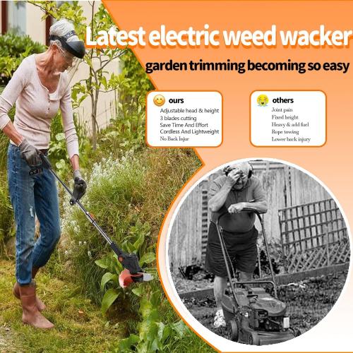 21V String Trimmer Cordless Battery Powered Weed Wacker, 2 X 2.0Ah Battery and a Charger, Brush Edger Lawn Tool for Garden and Yard