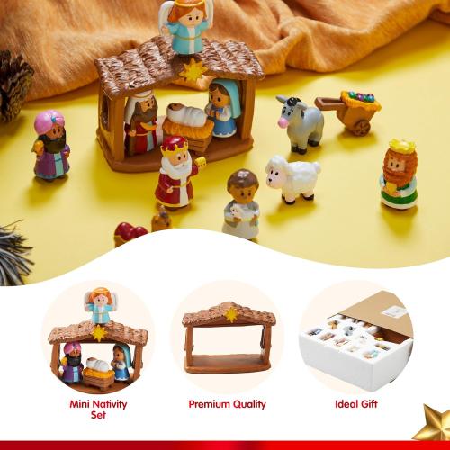 JOYIN 13 PCS Christmas Little Nativity Playset, Reenact Miniature Toys Nativity Set, Christmas Manger Scene for Kids, Present, Xmas Decorations