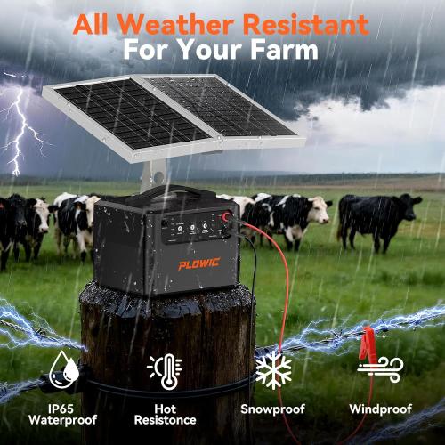 Solar Electric Fence Charger for Livestock: 30 Miles Solar Fence Charger, 12KV 1.5J Output Electric Fence Energizer with 12000mAh Battery, 15W Solar Panel, IP65 Waterproof for Poultry Garden