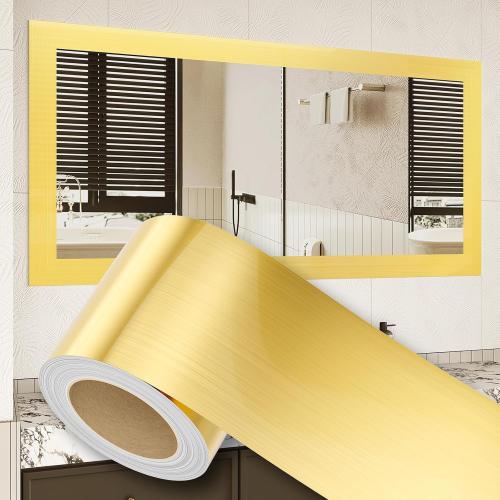 Peel and Stick Wallpaper Borders 390” x 4” Self Adhesive Mirror Frame Border Brushed DIY for Kitchen Bathroom Mirror Removal Border Sticker Wall Decor Cover 10.8 Sq.Ft, Brushed Golden