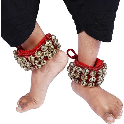 Dancing Bells Ghungroo Pair Indian Classical Dance Accessories with Colored Cushion Pad Best Dance Metal Brass Anklets Bells Ghunghroo Pad (Red, Triple Line)