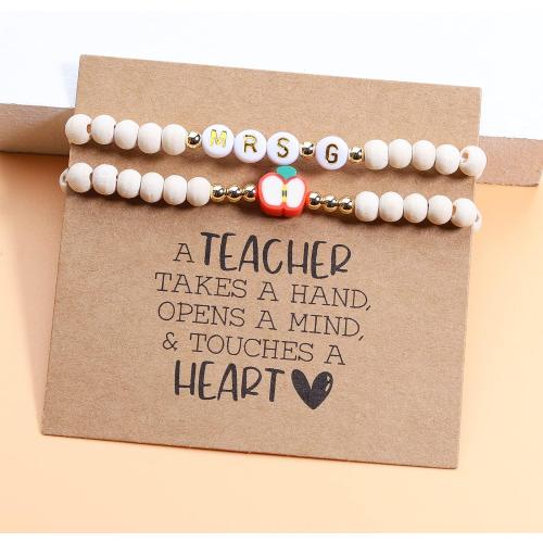 Personalized Teacher Bracelet for Women, 2 Pcs Initial Mrs Miss Ms Teacher Appreciation Gifts With Card From Student Friends, Thank You TEACH Gift for Women