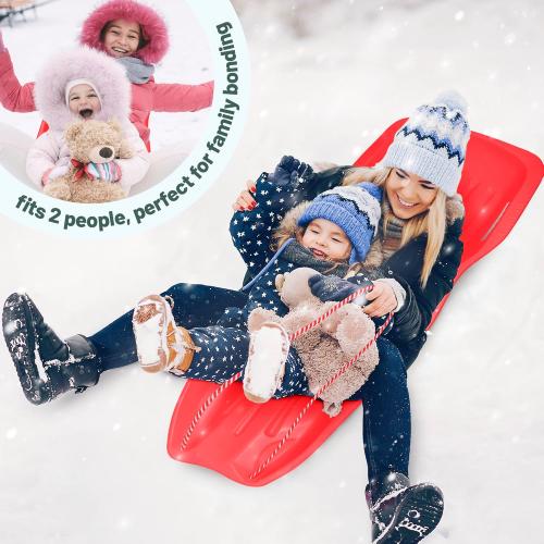 Slippery Racer Downhill Xtreme Flexible Adults and Kids Plastic Toboggan Snow Sled for up to 2 Riders with Pull Rope and Handles.