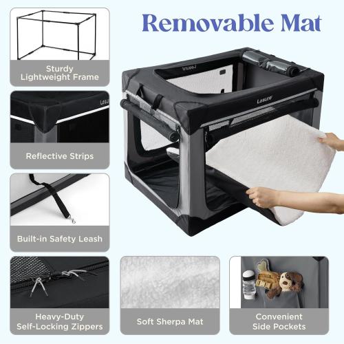 Lesure Soft Collapsible Dog Crate - 36 Inch Portable Travel Crate for Large Dogs Indoor & Outdoor, 4-Door Foldable Pet Kennel with Durable Mesh Windows, Black