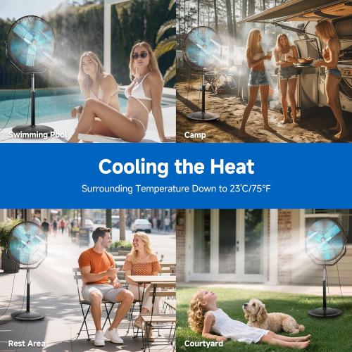 pasapair 8160 CFM 30 High Velocity Outdoor Misting Fan, Standing Fans for Patio Waterproof, Cooling Floor Fan 3-Speed, 360°Rotating, Adjustable Height,4 Casters, Heavy Duty Metal Industrial Fan