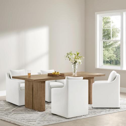 Upholstered Dining Chairs Set of 1, Modern Dining Room Chairs with Casters & Washable Cover, Rolling Accent Chair with Hidden Storage for Kitchen, Farmhouse, Living Room, White, 1 Box