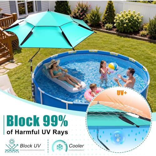 Above Ground Pool Umbrella 7.2 FT — Adjustable Outdoor Poolside Umbrella | UPF 50  Double-Layer Pool Shade Canopy for Backyard, Deck & Patio, Pool Accessories