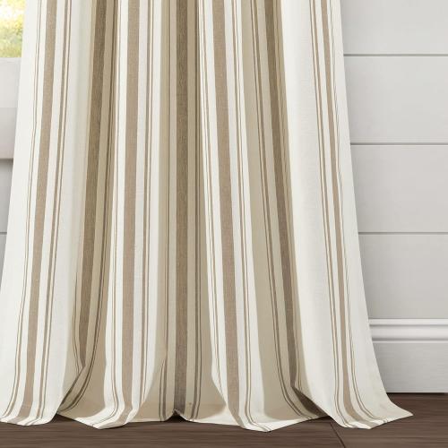 Lush Decor Farmhouse Stripe Yarn Dyed Eco-Friendly Recycled Cotton Window Curtain Panel Pair, 42 W x 95 L, Neutral - Classic Modern Rustic Charm - Eco Friendly Cotton Fabric